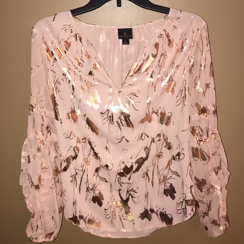Long sleeve pink and gold top-NEVER WORN